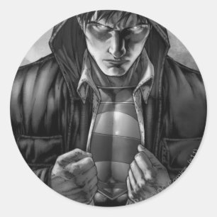 Sticker Rond Superman Earth Cover - Noir et blanc