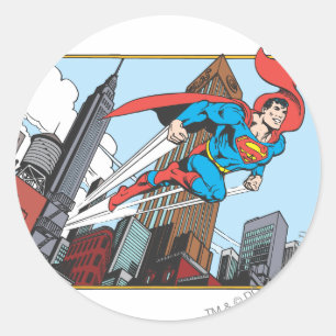Sticker Rond Superman et gratte-ciels