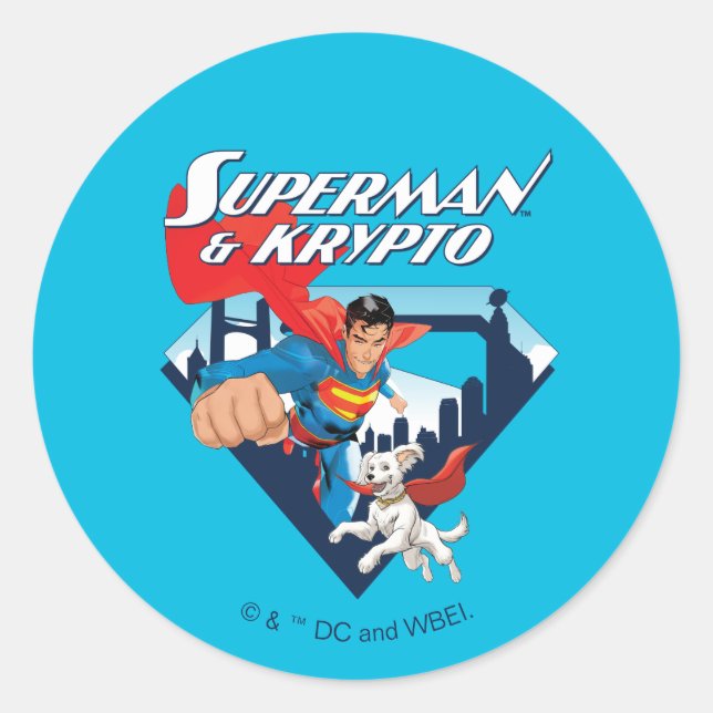 Sticker Rond Superman & Krypto Soar (Devant)