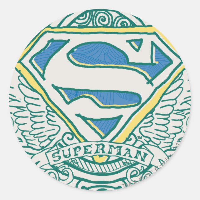 Sticker Rond Superman Stylisé | Logo des ailes et du nom (Devant)