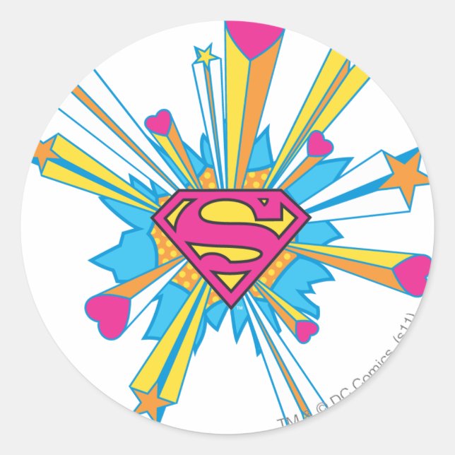 Sticker Rond Superman Stylisé | Logo rose avec coeur (Devant)