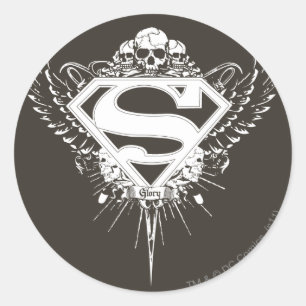 Sticker Rond Superman Stylized Dark Brown Background Logo