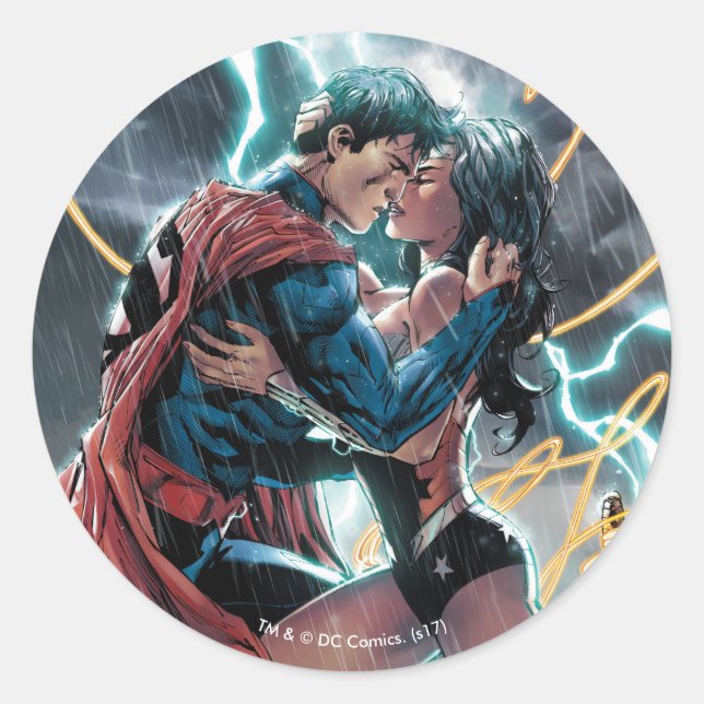 Sticker Rond Superman/Wonder Woman Comic Art promotionnel (Devant)