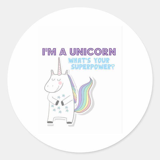 Sticker Rond Superpuissance de l'Unicorne (Devant)