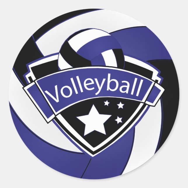 Sticker Rond Superstar du volley-ball bleu, blanc et noir (Devant)