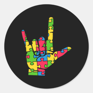 Sticker Rond Support Autism Love Sign Language