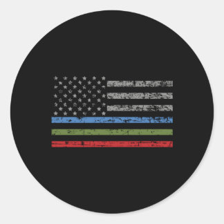 Sticker Rond Support du drapeau américain de la ligne rouge ble