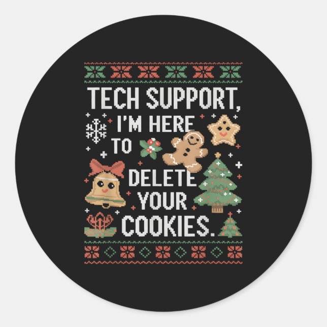 Sticker Rond Support Technique De Noël Ici Pour Supprimer Les C (Devant)