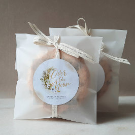 Sticker Rond Sur la Lune Boho Gold Dust & Clouds Classic Roun