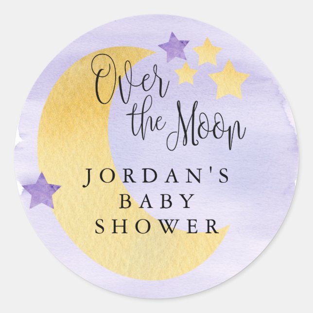 Sticker Rond Sur la Lune, violet personnalisé (Devant)
