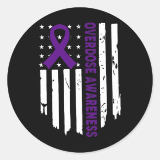 Sticker Rond Surdose de fin Pruple Ribbon Opioïde Surdose d'adj