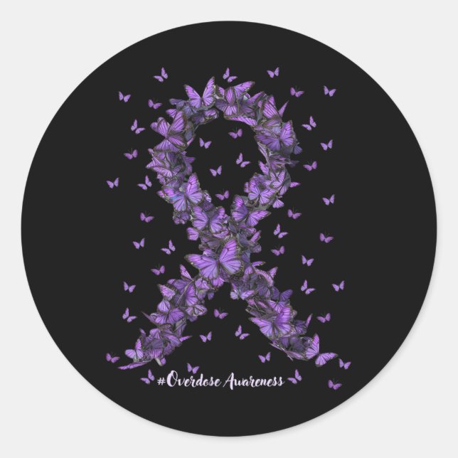 Sticker Rond Surdose de sensibilisation papillon pourpre Ribbon (Devant)