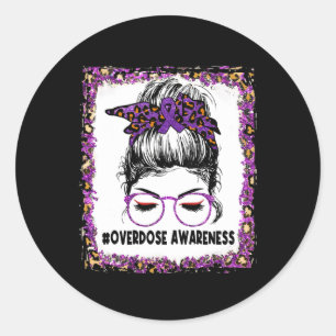 Sticker Rond Surdose de sensibilisation Porter Leopard pourpre 