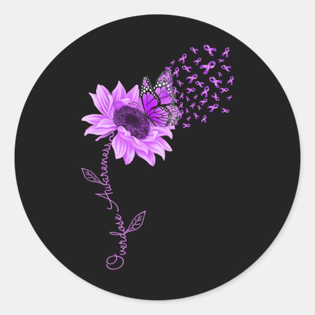 Sticker Rond Surdose de tournesol violet de papillon (Devant)