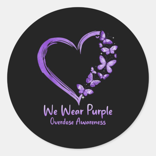Sticker Rond Surdose Sensibilisation au papillon pourpre Coeur (Devant)