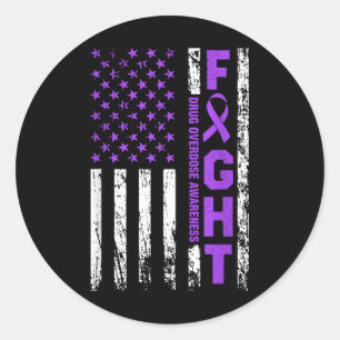 Sticker Rond Surdose Sensibilisation au ruban violet Drapeau Us