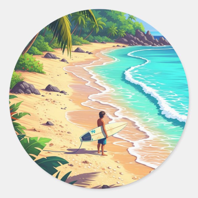 Sticker Rond Surf aux Fidji (Devant)