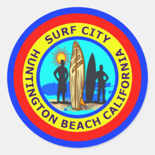 STICKER ROND SURF CITY HUNTINGTON BEACH CALIFORNIE