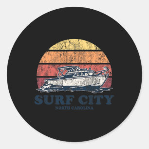 Sticker Rond Surf City Nc Bateaux Vintage 70s Design De Bateau