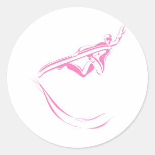 Sticker Rond Surf des neiges rose