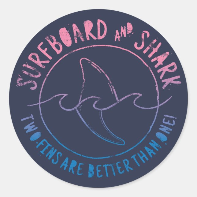 Sticker Rond Surf Et Requin Drôle Surfer Surf Été (Devant)