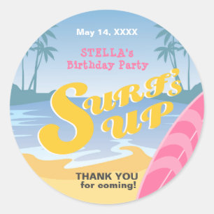 Sticker Rond Surf Fille fête d'anniversaire
