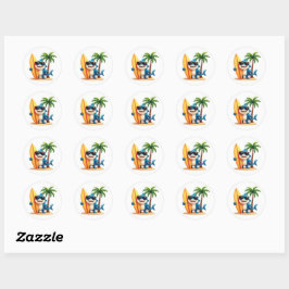 Sticker Rond Surf tropical Requin 🦈 Plage amusante Vibes Stick