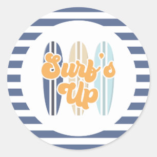 Sticker Rond Surf Up Surboard Beach Anniversaire Classic Round 