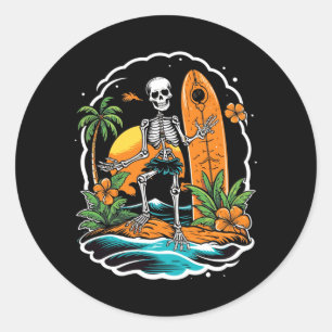 Sticker Rond Surfant de squelette Halloween Performance Hawaï