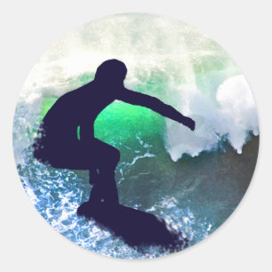 Sticker Rond Surfer dans Big Wave