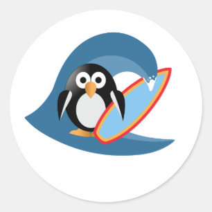 Sticker Rond Surfer de pingouin