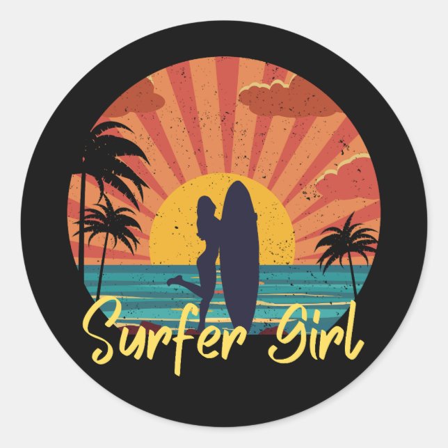 Sticker Rond Surfer Girl (Devant)