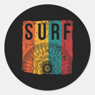 Sticker Rond Surfeur de plage rétro surf avec mandala