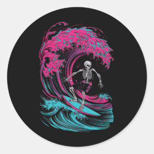 Sticker Rond Surfing de squelette _3