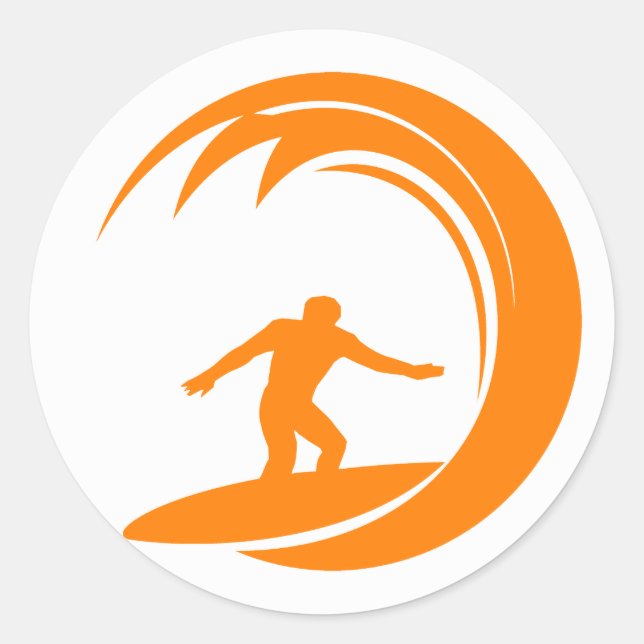 Sticker Rond Surfing d'orange et de blanc (Devant)
