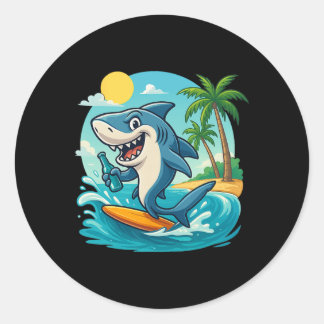 Sticker Rond Surfing Shark - Wildlife Sea Lover Marine Biology 