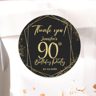 Sticker Rond Surprise 90e anniversaire de fête Black & Gold Par