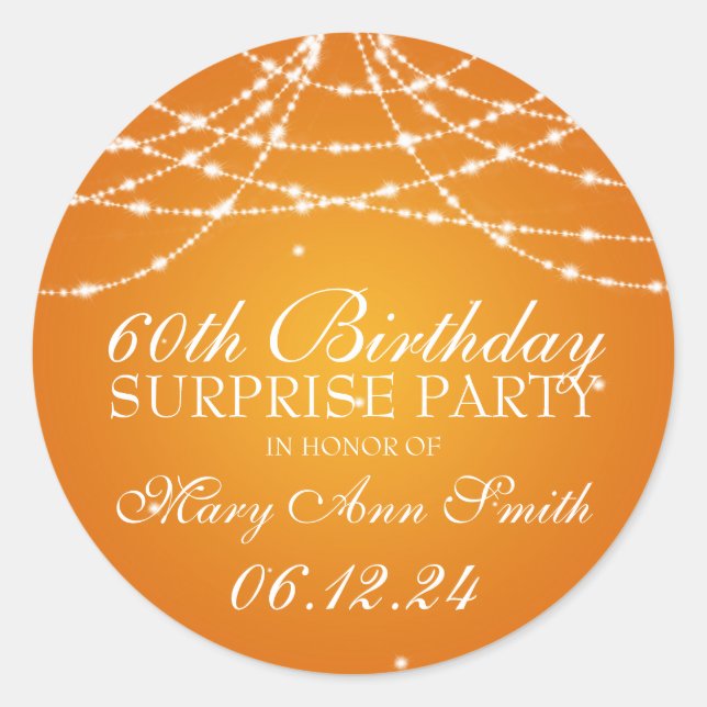 Sticker Rond Surprise Anniversaire Corde d'étoiles Orange (Devant)