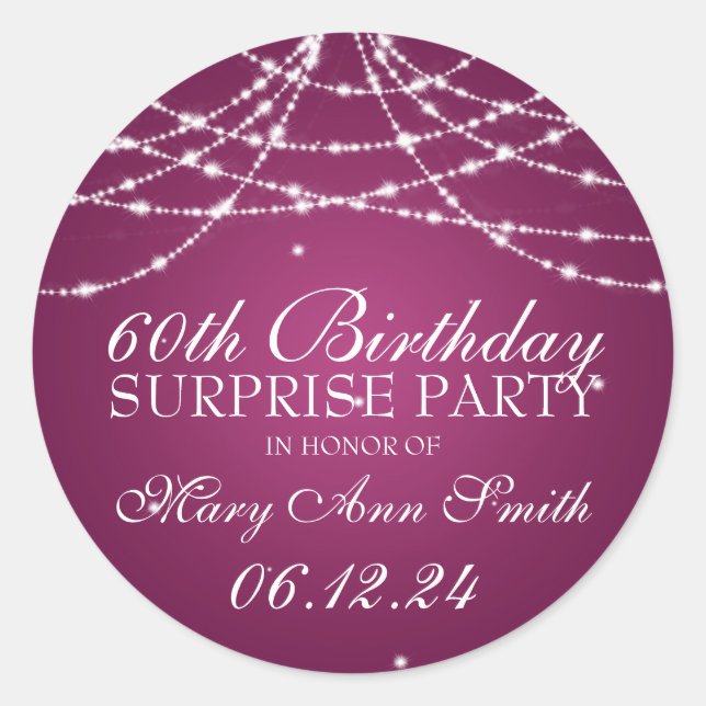 Sticker Rond Surprise Anniversaire Corde d'étoiles rose (Devant)