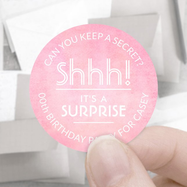 Sticker Rond Surprise Anniversaire Fête Blush Rose Aquarelle (Créateur téléchargé)