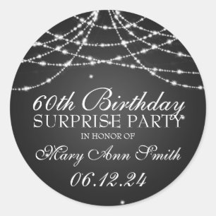 Sticker Rond Surprise fête d'anniversaire chaîne d'étoiles Noir