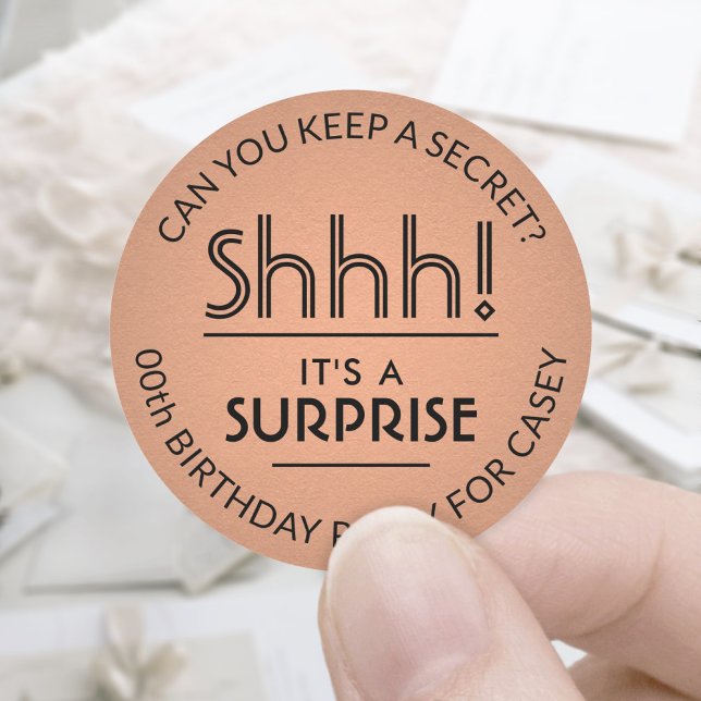 Sticker Rond Surprise fête d'anniversaire Cuivre Faux Foil et N (Créateur téléchargé)