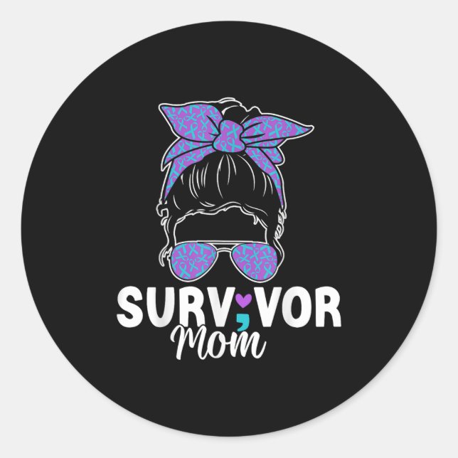 Sticker Rond Survivor Mom - Semicolon Suicide Prevention Awaren (Devant)