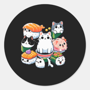 Sticker Rond Sushi Anime Chat Sushi Lover Cadeau