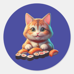 Sticker Rond Sushi Cat