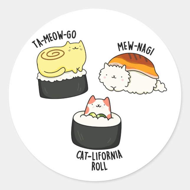 Sticker Rond Sushi Cats Funny Sushi Pun (Devant)