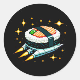 Sticker Rond Sushi Spacship Pixel Art Flying Sushi Roll Design