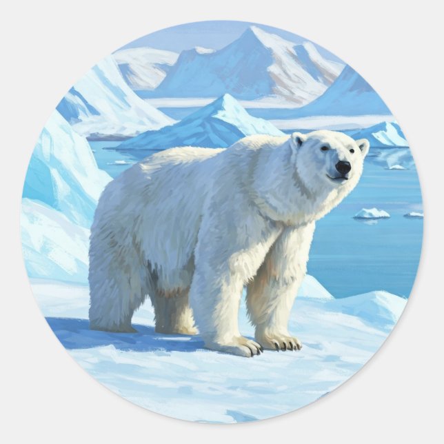 Sticker Rond Svalbard de neige à l'ours polaire Norvège (Devant)