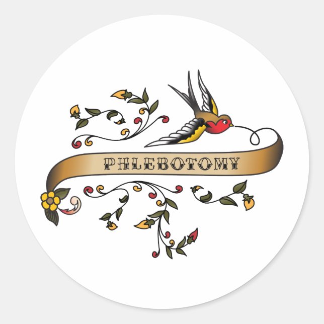 Sticker Rond Swallow and Scroll with Phlebotomy (Devant)