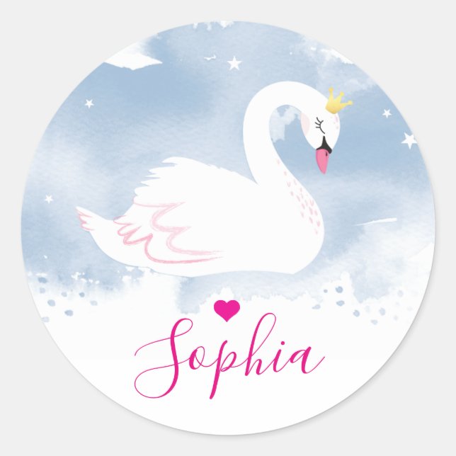Sticker Rond SWAN PRINCESS fête d'anniversaire élégant joli ble (Devant)